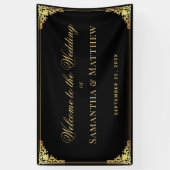 ブラックエレガント金ゴールドフェイクヴィンテージウェディングウェルカム 横断幕 (縦)