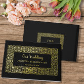 ブラックエレガント金ゴールドフォイル上のシック金ゴールドフレーム ゲストブック