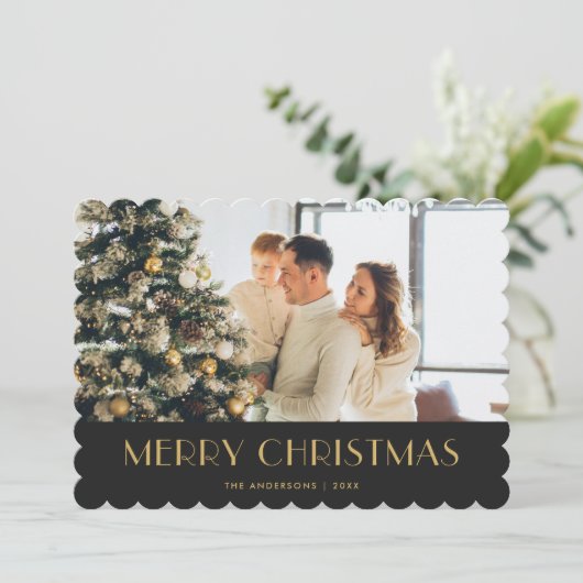 ブラックエレガント金ゴールドフォトメリークリスマスカード シーズンカード (スタンド正面)