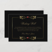 ブラックエレガント金ゴールドフレーム赤いハートウィングウェル エンクロージャーカード (正面/裏面)