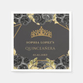 ブラックエレガント金ゴールドフローラティアラキンセアニェラ スタンダードカクテルナプキン (正面)