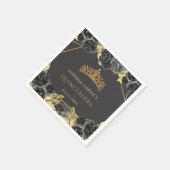 ブラックエレガント金ゴールドフローラティアラキンセアニェラ スタンダードカクテルナプキン (角)