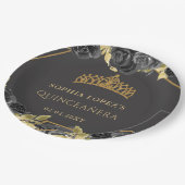 ブラックエレガント金ゴールドフローラティアラキンセアニェラ ペーパープレート (アングル)