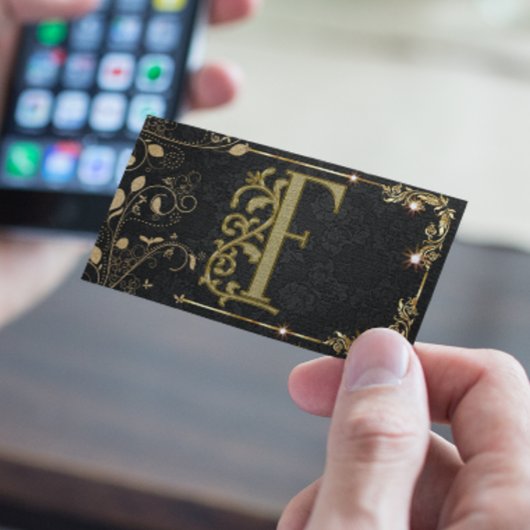 ブラックエレガント金ゴールドブティックモノグラム 名刺