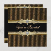 ブラックエレガント金ゴールドブラックタイパーティの招待状 招待状 (正面/裏面)