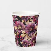 ブラックエレガント金ゴールドブルゴーニュ花柄 紙コップ (裏面)