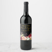 ブラックエレガント金ゴールドブルゴーニュ赤面フローラミスター&ミセス ワインラベル (正面)