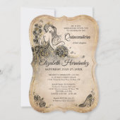 ブラックエレガント金ゴールドプリンセスキンセアニェラ誕生日 招待状 (正面)