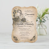 ブラックエレガント金ゴールドプリンセスキンセアニェラ誕生日 招待状 (スタンド正面)