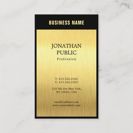 ブラックエレガント金ゴールドプロフェッショナルプレインラグジュアリーシック 名刺 (正面)