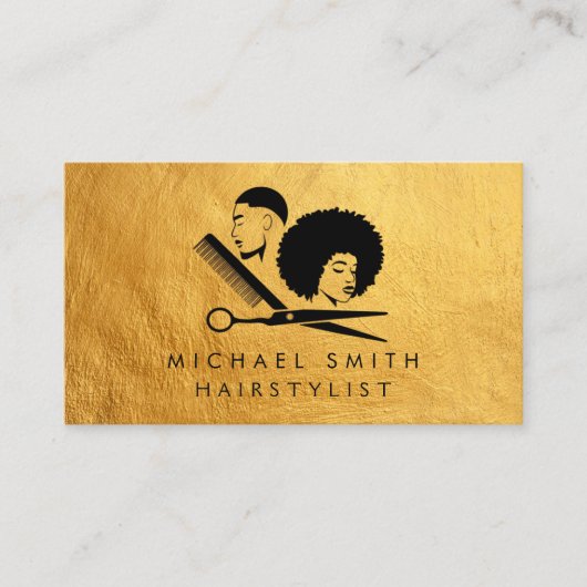 ブラックエレガント金ゴールドヘアスタイリストアポイントメントカード 名刺 (正面)