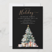 ブラックエレガント金ゴールドホリデーディナーパーティー 招待状 (正面)