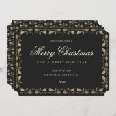 ブラックエレガント金ゴールドホリービジネスクリスマスカード シーズンカード (正面/裏面)