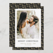 ブラックエレガント金ゴールドホリーフォトメリークリスマス シーズンカード (正面/裏面)