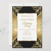 ブラックエレガント金ゴールドホワイトパールバースデーパーティー2 招待状 (正面)