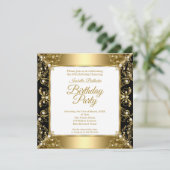 ブラックエレガント金ゴールドホワイトパールバースデーパーティー 招待状 (スタンド正面)