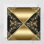 ブラックエレガント金ゴールドホワイトパールバースデーパーティー 招待状 (裏面)