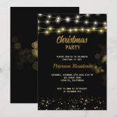ブラックエレガント金ゴールドボウクリスマスホリデーパーティー 招待状 (正面/裏面)