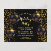 ブラックエレガント金ゴールドボーブルズクリスマス招待状 ポストカード (正面)