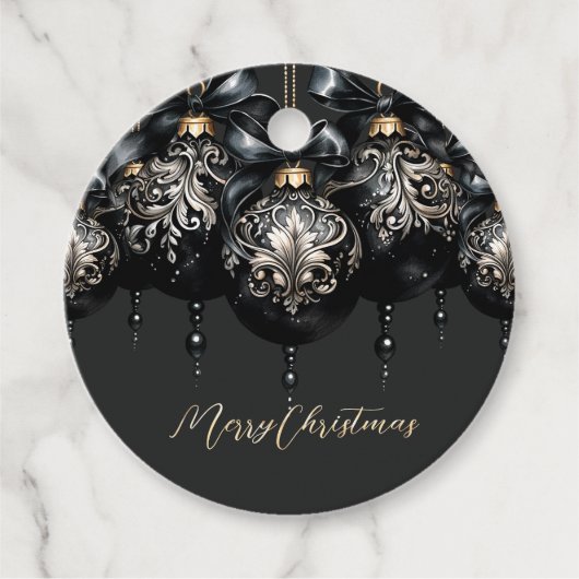 ブラックエレガント金ゴールドボーブルラグジュアリークリスマス引用文 フェイバータグ (正面)