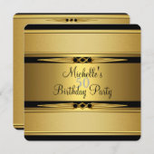 ブラックエレガント金ゴールドメタルルック50th誕生日パーティー 招待状 (正面/裏面)