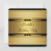 ブラックエレガント金ゴールドメタルルック50th誕生日パーティー 招待状 (正面)