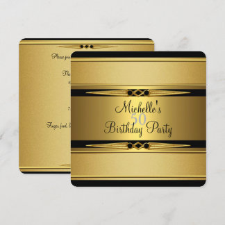 ブラックエレガント金ゴールドメタルルック50th誕生日パーティー 招待状