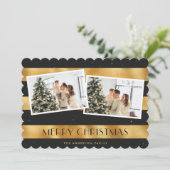 ブラックエレガント金ゴールドメリークリスマスフォトカード シーズンカード (スタンド正面)