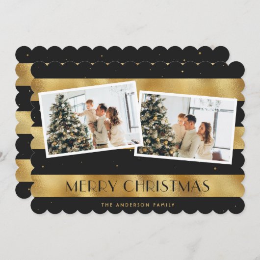 ブラックエレガント金ゴールドメリークリスマスフォトカード シーズンカード (正面/裏面)