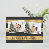 ブラックエレガント金ゴールドメリークリスマスフォトカード シーズンカード (スタンド正面)