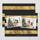 ブラックエレガント金ゴールドメリークリスマスフォトカード シーズンカード (正面/裏面)