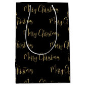 ブラックエレガント金ゴールドメリークリスマス ミディアムペーパーバッグ (正面)