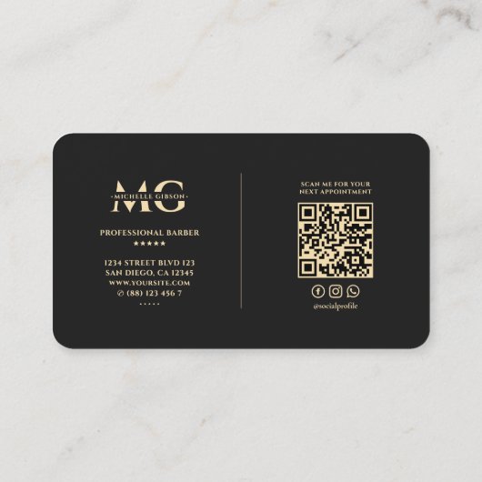 ブラックエレガント金ゴールドモダン理容師バーバーショップ 名刺 (裏面)