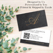 ブラックエレガント金ゴールドモノグラムのルクスレザー 名刺