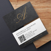 ブラックエレガント金ゴールドモノグラムのルクスレザー 名刺