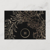 ブラックエレガント金ゴールドモノグラム結婚リース 出欠カード (裏面)