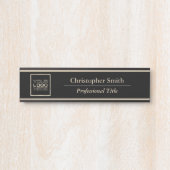 ブラックエレガント金ゴールドロゴ交換オフィス サインプレート (正面)