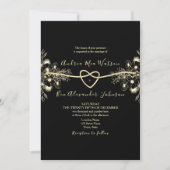 ブラックエレガント金ゴールドロープハート招待状 招待状 (正面)