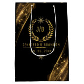 ブラックエレガント金ゴールドローレルトリートフェスティバルデザイン ミディアムペーパーバッグ (裏面)