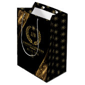 ブラックエレガント金ゴールドローレルトリートフェスティバルデザイン ミディアムペーパーバッグ (裏面アングル)
