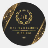 ブラックエレガント金ゴールドローレルトリートフェスティバルデザイン ラウンドシール (正面)