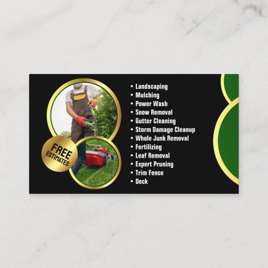 ブラックエレガント金ゴールドローンケア造園サービス 名刺 (裏面)