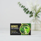 ブラックエレガント金ゴールドローンケア造園サービス 名刺 (スタンド正面)