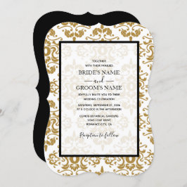 ブラックエレガント金ゴールドヴィンテージウェディング招待状 招待状