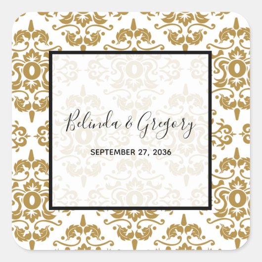 ブラックエレガント金ゴールドヴィンテージウェディング スクエアシール (正面)