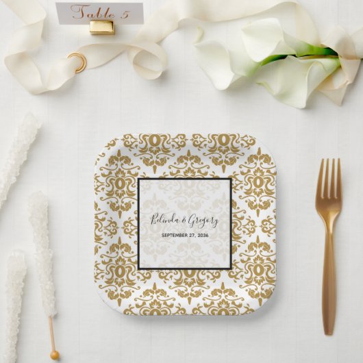 ブラックエレガント金ゴールドヴィンテージウェディング ペーパープレート (ウェディング)