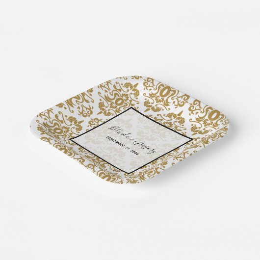 ブラックエレガント金ゴールドヴィンテージウェディング ペーパープレート (傾斜あり)