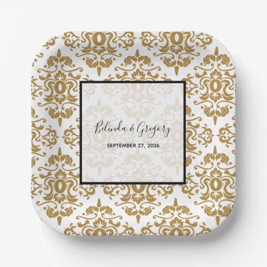 ブラックエレガント金ゴールドヴィンテージウェディング ペーパープレート (正面)