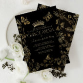 ブラックエレガント金ゴールドヴィンテージフローラキンセアニラ 招待状