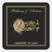 ブラックエレガント金ゴールドヴィンテージ結婚トラベル スクエアシール (正面)